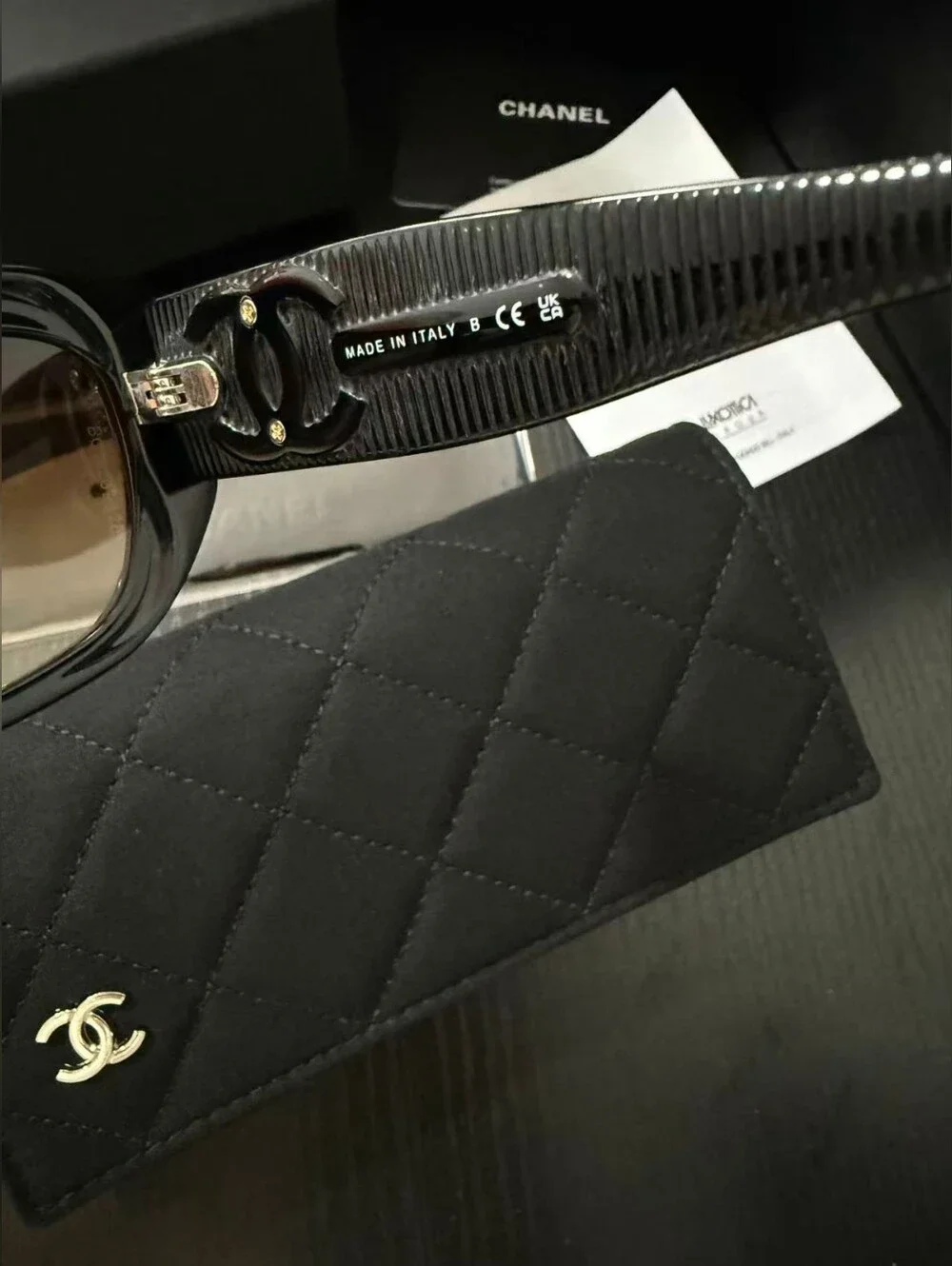 CHANEL Black Frame Sunglasses with Brown Gradient Lenses